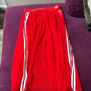 Adidas Red Maxi Skirt with White Stripes
